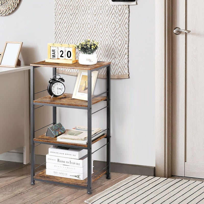 CADUKE Rolling Kitchen Cart Industrial Serving Cart 4 Tier Wood Utility Island on Wheels Rolling Bar Cart with Storage Farmhouse Microwave Table Serving Trolley Stand for Bathroom Living Room, Brown - Image 4